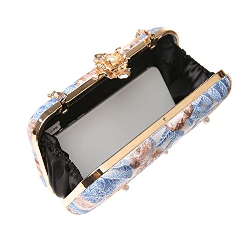 Image of Womens Vintage Floral Embroidery Clutch Evening Handbag Shoulder Bags Purse for Wedding Party Prom