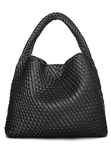 Image of Woven Tote Bag for Women, Fashion Woven Bags for Women Vegan Leather Shoulder Handbags Large Summer Beach Travel Bag