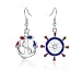 New Design Nautical Anchor & Ship's Wheel Fashion Blue Red and White Dangle Earrings, Jewelry