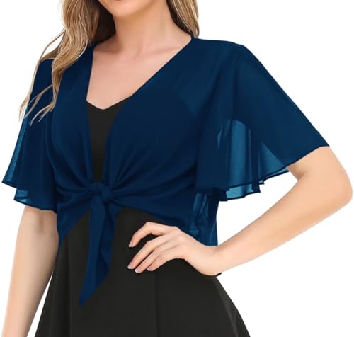 Image of Women's Solid Puff Sleeve Kimono Short Cardigan Loose Cover Up Casual Blouse Top Chiffon