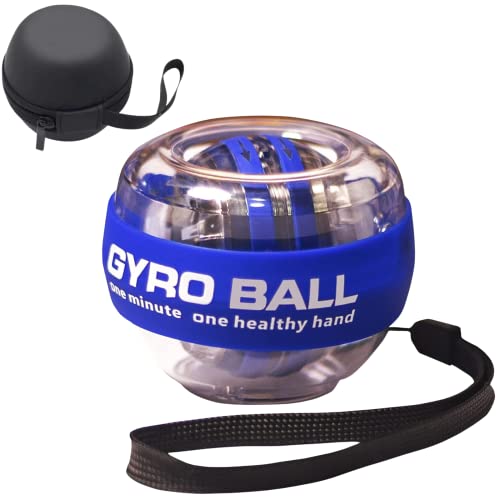 Image of Gyro Ball Wrist Strengthener - Auto Start Forearm Exerciser with Ergonomic Grip - Hand, Finger, Arm Workout for Fitness, Sports, Musicians & Rehab (Bag, Platinum Core, Lights, Blue)
