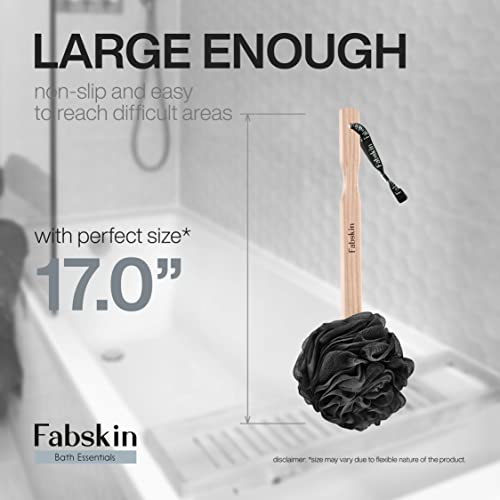Image of Fabskin Bath Brush Loofah With Wooden Handle | Black | Back Bath Scrubber | For Men and Women | Loofah For Back Bathing | Made In India