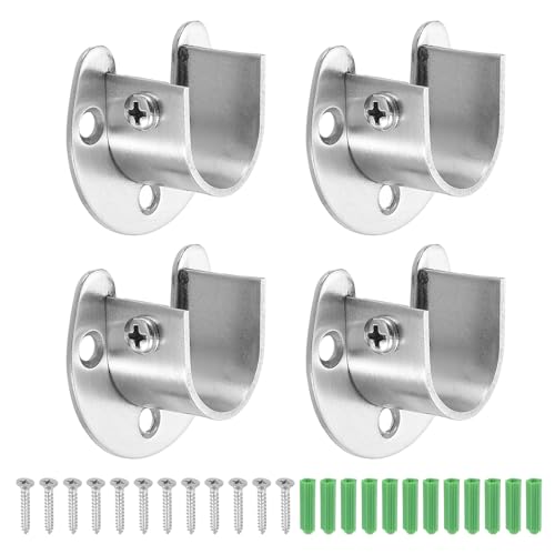 QUARKZMAN 4 Stück 22mm / 7/8 Zoll Kleiderstangenhalter Edelstahl U-förmige Stangenhalterung Flansch Kleiderstangenhalter für Kleiderstange, Silber
