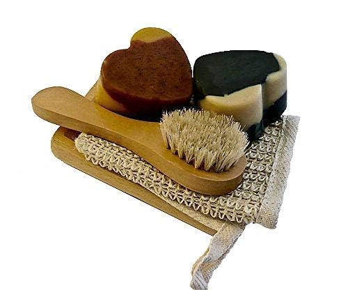 Miniatura 2 de BOGUE Luxury Goat Milk Soap-Big Soap Hearts of Moisturizing N20 Palo Santo & N21 Activated Charcoal & Kaolin Clay with Sisal Cloth, Facial Scrubber