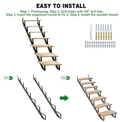 image for Zwinz Heavy Duty Steel Stair Riser 7 Step, Metal Stair Stringer for De