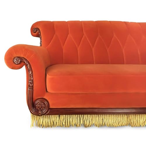 Friends Central Perk Coffee Shop 3-Seater Couch Authentic Replica | Upholstered Orange Sofa For Living, Guest, Media Room | 90 x 41 x 43 Inches