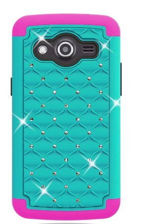 Galaxy Wireless Hybrid Dual Layer Diamond Case for Samsung Galaxy Ace Style S765C / Samsung Galaxy Stardust S766c (Teal / Hot Pink Skin)