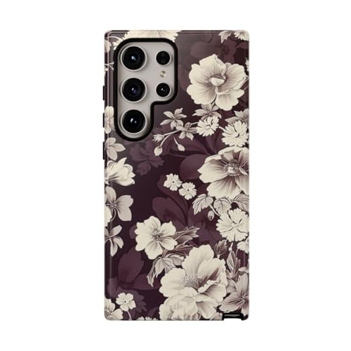 Coque Samsung S24 Ultra motif floral blanc vintage rigide anti-rayures