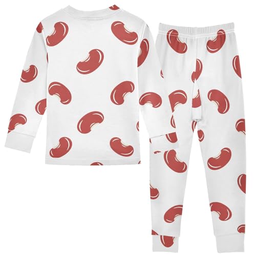 Pajama Sets Long Sleeve Red Bean Pattern Design Soft Comfy Sleepwear 2 Piece PJS 3-8T3