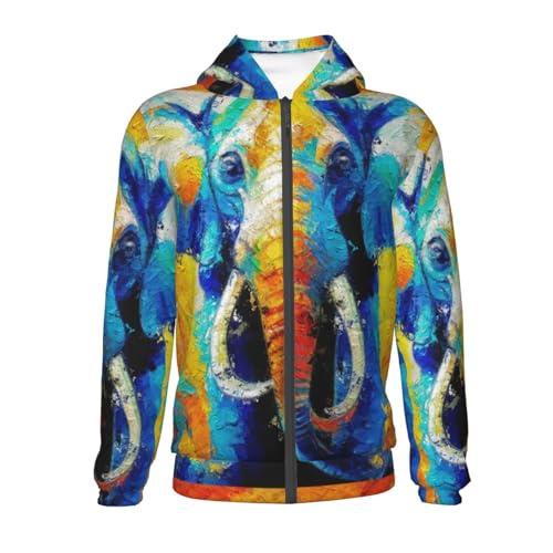 Oil Painting Elephant Kids Pullover Hoodies Boys Zip Up Sweatshirts Girls Athletic Clothes with Pocket2