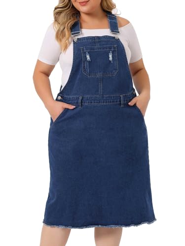 Agnes Orinda Overall-Kleider für Damen in Übergröße Distressed-Tasche Racerback Jeans-Denim-Hosenträgerrock Dunkelblau 4XL
