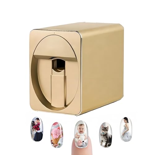 Memykoy Impresora de uñas portátil, máquina de manicura 3D, más de 1000 diseños, Control Mediante App móvil para Uso doméstico. Ideal para Salones de uñas Mujeres y niñas. Gold