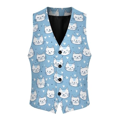 Cute Light Blue Cat Men's Suit Vest Waistcoat Vests Formal Dress with 2 Pockets for Business Casual Tuxedo3