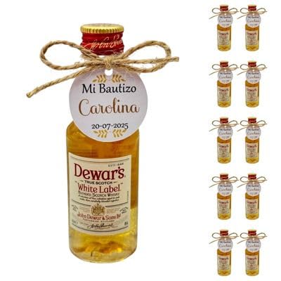 Mini Botellas de Alcohol Personalizadas - Botellitas de Licor para Detalles de Bautizos, Comuniones y Bodas - Regalos Originales para Invitados (Miniatura Whisky White Label 50ml)