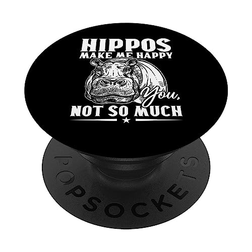 Funny Hippos Make Me Happy Hippo PopSockets Swappable PopGrip, Black
