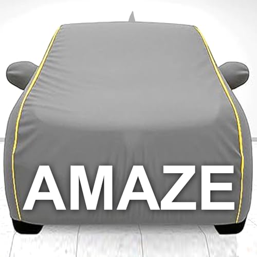 Image of 100% Waterproof Car Cover for Amaze UV Protection, Dustproof, Windproof | Custom Fit with Mirror Pockets, Belt & Buckle | All Weather Outdoor Body Cover(Grey)