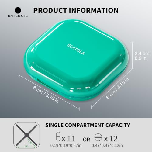 Image of ONTERATE Small Pill Case, Travel Pill Box with 4 Compartments, Green
