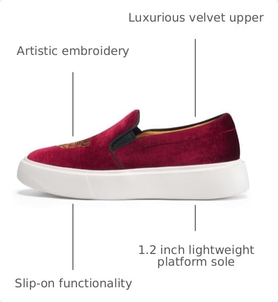Image of Journey West Women's Fashion Velvet Sneakers with Embroidery Comfortable Slip-On Work Shoes for Women