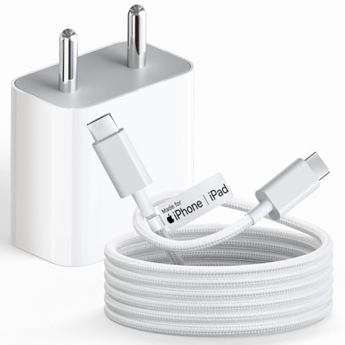 Image of 20W USB-C Fast Charger with Type-C to Type-C Braided Cable | MFi Certified PD Wall Adapter Compatible with iPhone 17 /16 /15 Series, iPad, and Other USB-C Devices by AIL-KIN, ROMITAZ