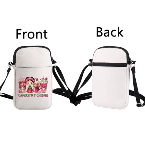 BLUPARK Funny Cafecito y Chisme Mexican Coffee Cups Crossbody Bag Mexican Concha Pun Gift Mexican Themed Crossbody Bag4