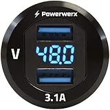 Powerwerx PanelUSB48 Panel Mount Dual USB 3.1A Fast Device Charger with Digital Voltage Display for...