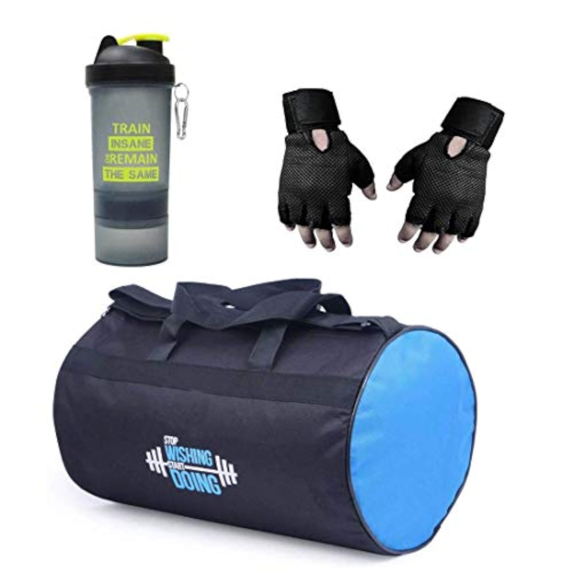 Polyester Antique Gym Bag with Protein Shaker and Gloves Combo