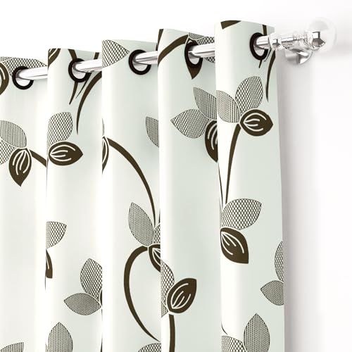 Image of Door Curtains 7 feet Long Set of 2 | Floral Design | Polyester, Light Filtering Curtains and Drapes | Curtains for Living Room | (118 x 215 cm, Grayish Green) | Perfect for Home Decor
