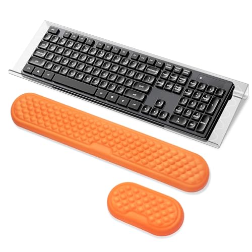 HDAYM Clearance Acrylic Keyboard Stand with Mouse and Keyboard PU Leather Wrist Rest Set for Work Study and Game,Pain Relief Memory Foam Filling Wrist Rest (Orange)
