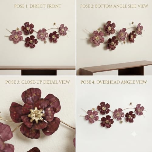 Image of SMILES GIFT Luxury Imported Wall Hanging | Handcrafted Maroon Metal Flower Wall Decoration | Home Decor for Living Room & Office