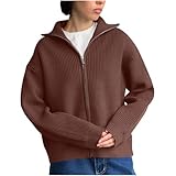 Chaqueta Cárdigan De Punto con Cremallera Y Cuello Alto, Cárdigans De Manga Larga, Suéter Grueso, Tops Informales A La Moda Cárdigan Inferior con Cremallera , Chaqueta De Punto Informal para Mujer