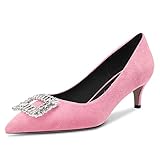 NobleOnly Women Kitten Mid Heel Pointed Toe Slip-on Pumps Rhinestone Crystal Glitter Wedding Party D