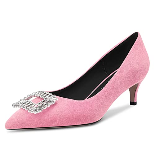 Nobleonly Women Kitten Mid Heel Pointed Toe Slip-On Pumps Rhinestone Crystal Glitter Wedding Party Dress Shoes 2.0 Inches Heels Pink A 11 M Us #TOP16