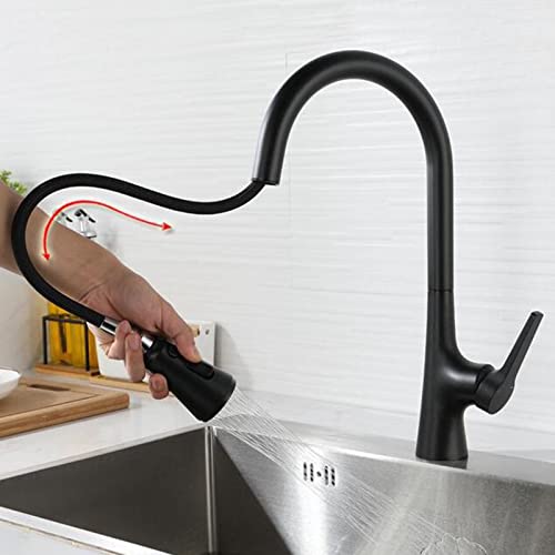 Robinet de cuisine avec douchette en laiton noir mitigeur pivotant