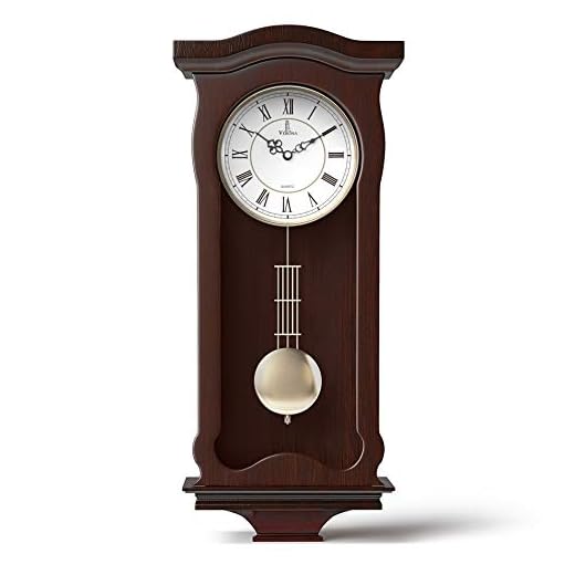 Pendulum Wall Clock Battery Operated - Wooden Hanging Grandfather Wall Clock with Pendulum - Quiet & Non-Chiming, Real Wood - Decorative for Living Room Decor, Office & Home Décor Gift 23.5x9.75
