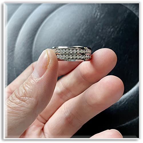 Xusamss Fashion Stainless Steel Double Row Iced Out Crystal Band Ring4