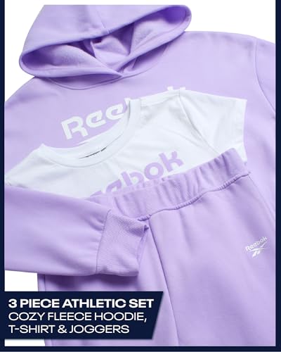 Reebok Girls Sweat Suit Set - 3 Piece Matching Set with Short Sleeve Graphic Tee Sweatpants and Hoodies for Teen Girls2