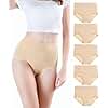 wirarpa Women's Postpartum Underwear High Waisted Ladies Cotton Panties Full Coverage Briefs 5 Pack Beige Large