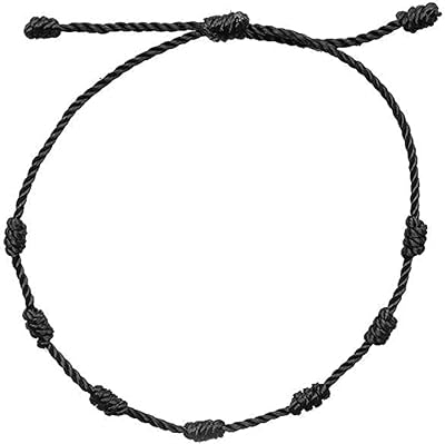 Kaushey loom & craft Black Nazariya Dhaga Knotted Beads Rosary Design Adjustable Black Thread Anklet for Men, Women, Gir
