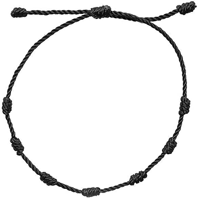 Kaushey loom & craftBlack Nazariya Dhaga Knotted Beads Rosary Design Adjustable Black Thread Anklet for Men, Women, Girls & Boys