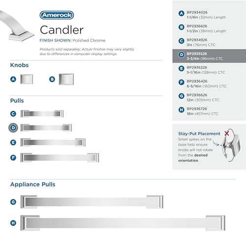 Image of Amerock BP2935526 | Polished Chrome Cabinet Pull | 3-3 /4 inch (96mm) Center-to-Center Cabinet Handle | Candler | Furniture Hardware