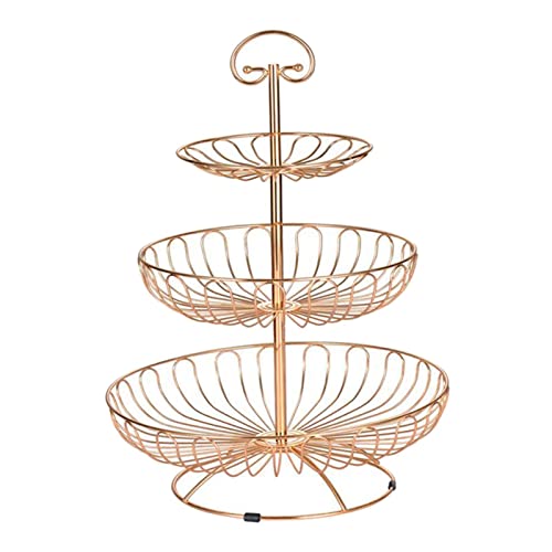 Ioensy 3 Tired Metal Wire Countertop Basket Rack Fruit, Vegetables, Snacks Golden Cover