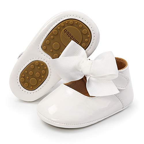 Image of LAFEGEN Baby Girls Mary Jane Flats with Bownot Non Slip Soft Sole PU Leather Newborn Infant Toddler First Walker Cirb Dress Shoes