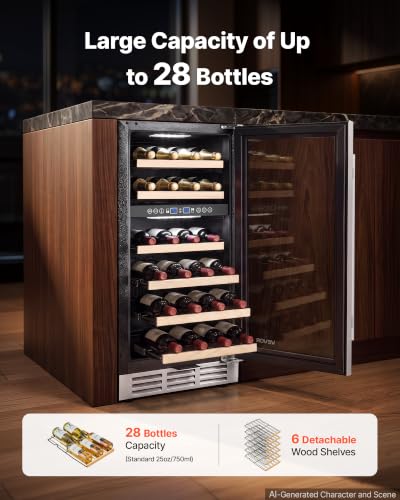 Image of VEVOR 15 inch Wine Fridge 28-Bottle Wine Cooler Refrigerator for Home Bar