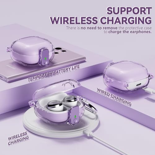 Inesore for Samsung Galaxy Buds FE Case/Galaxy Buds 2/Pro/Galaxy Buds Live,with Safety Lock Housing,Accessories with Keychain/Silicone Wrist Strap - Purple by Inesore - Image 6