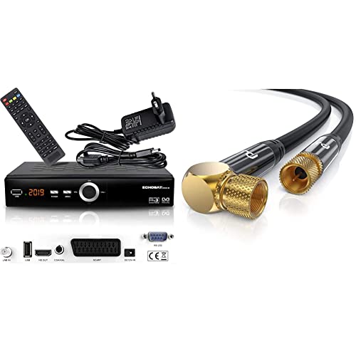 hd-line Echosat 20900 M Digital Satelliten Sat Receiver - (HDTV , DVB-S/S2 , HDMI , SCART, 2X USB 2.0, Full HD 1080p) [Vorprogrammiert] & CSL - 1,5m SAT Kabel HDTV 90 Grad gewinkelt 135Db