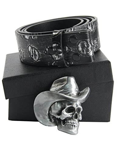 URAMAN Cowboy belts with Skull Buckle Interchangeable Punk Goth Belts for Mens Jeans Pants4