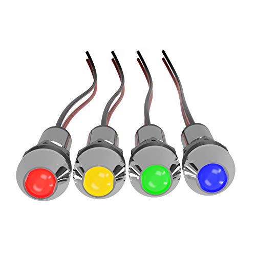 4-Pack luces piloto LED rojas, verdes, ámbar y azules 12V miniatura 3