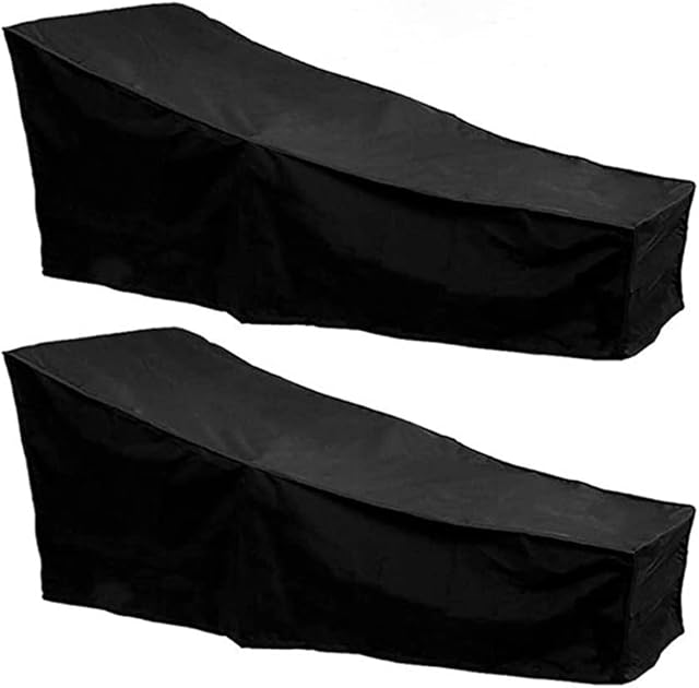 2Pcs Outdoor Sunbed Cover Anti-UV Sun Lounger Covers Waterproof Garden Rattan Patio Furniture Protector Black 2.08m X 0.76m X 0.41-0.79m/6.82ft X 2.49ft X 1.34-2.59ft