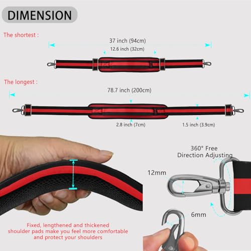 Image of ZINZ 79 inch Shoulder Strap, Extra-thick Fixed Cushion Pad and Dual Clasps Universal Replacement Strap with Metal Swivel Hooks for Laptop Bags, Luggage Bags, Camera, Crossbody(Stripes-BkRBk)