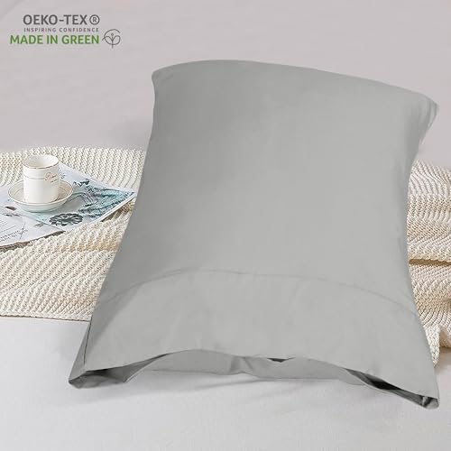 Image of ROYALE LINENS 300 Thread Count 100% Long Staple Combed Cotton Pillowcases Set of 2 - Ultra Soft - Queen Bed Pillow Cover - 20 inchx30 inch -Breathable, Cool & Crisp Percale Silver Pillow Cases (Queen, Silver)